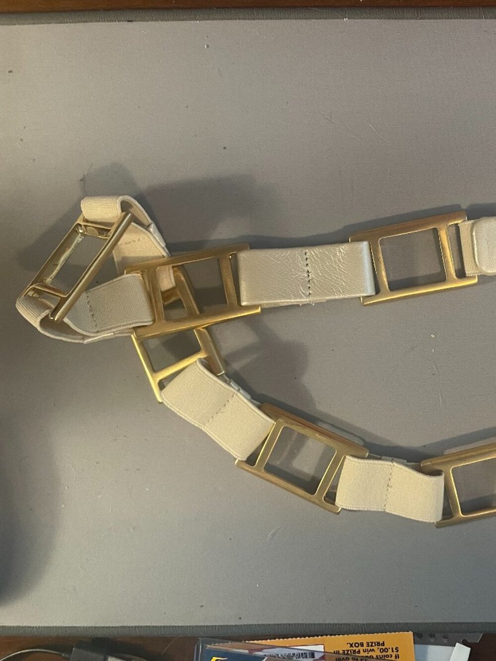 Suzi Roher Cream and Gold Stretch Belt Size M NWT